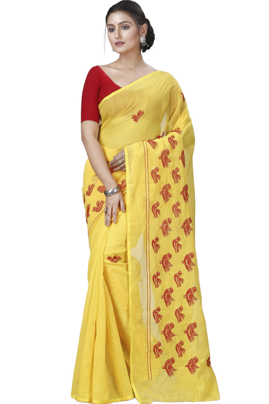 Yellow Blended Cotton Thulasi Hand Loom Saree (1189)